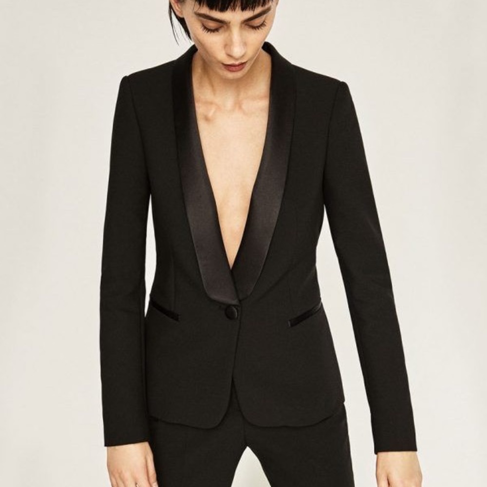 Zara Tuxedo Style Satin lapel blazer NWOT